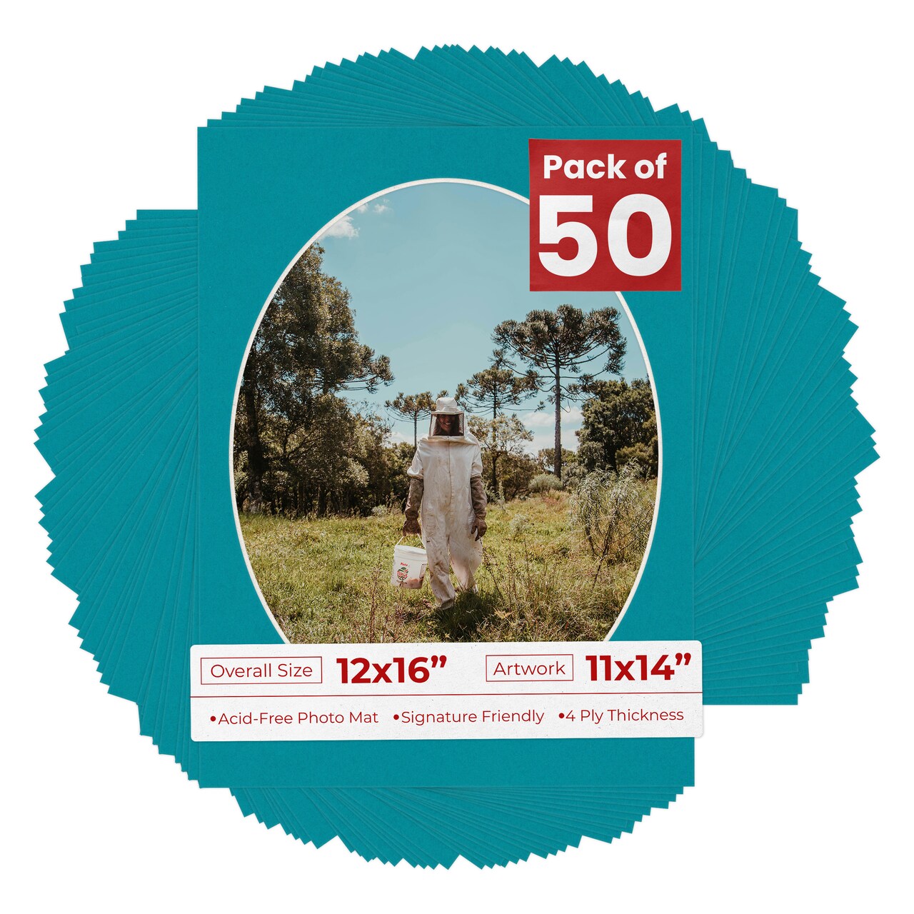 Reef Blue Mat Board for 12x16 Frames - Oval Opening for 11x14 Photos